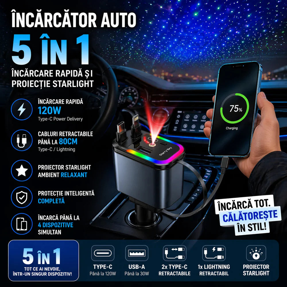 Încărcător Auto 5 în 1